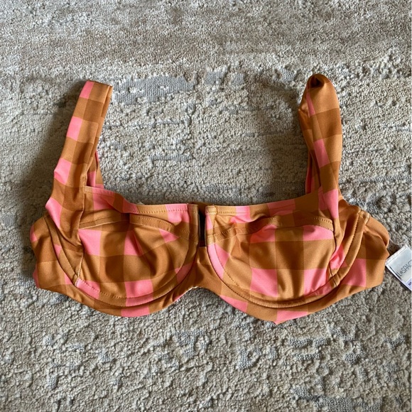 L*Space Seasta Surf Camellia Gingham Plaid Bikini Top Swim Tie Back Underwired - Picture 3 of 7